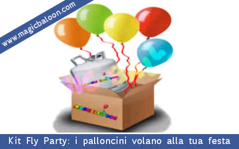 Kit Fly Party: palloncini colorati, bombola usa e getta di gas elio per gonfiarli, nastrino... tutto per la tua festa