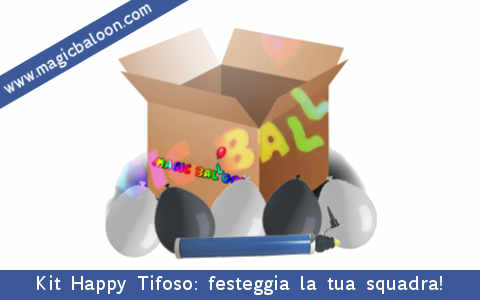 Kit Happy Tifoso: palloncini con i colori del tuo team, pompetta ad aria per gonfiarli tutto per la festa della tua squadra